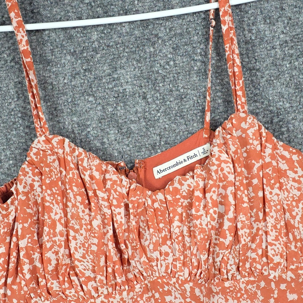 Abercrombie & Fitch Womens Small Maxi Dress Orange White Abstract Ruched Slit